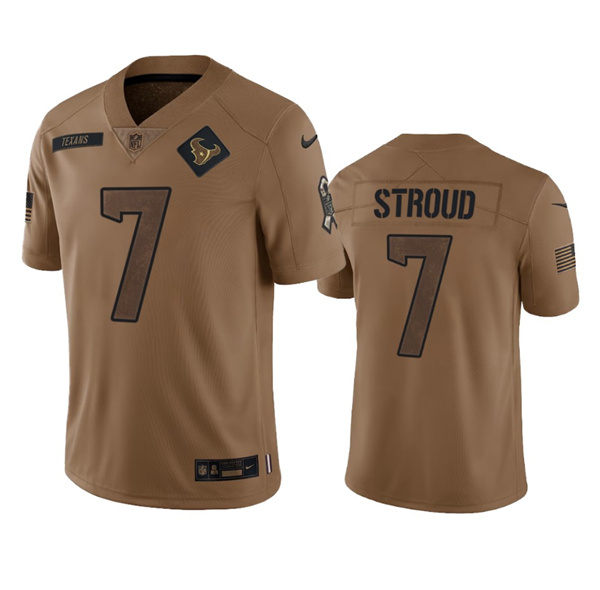 Men's Houston Texans #7 C.J. Stroud 2023 Brown Salute To Service Limited Football Stitched Jersey - Click Image to Close